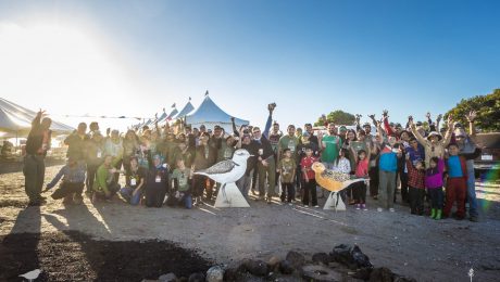 Participants celebrate migratory birds at the 2019 San Quintín Bay Bird Festival (photo by Terra Peninsular A.C.)